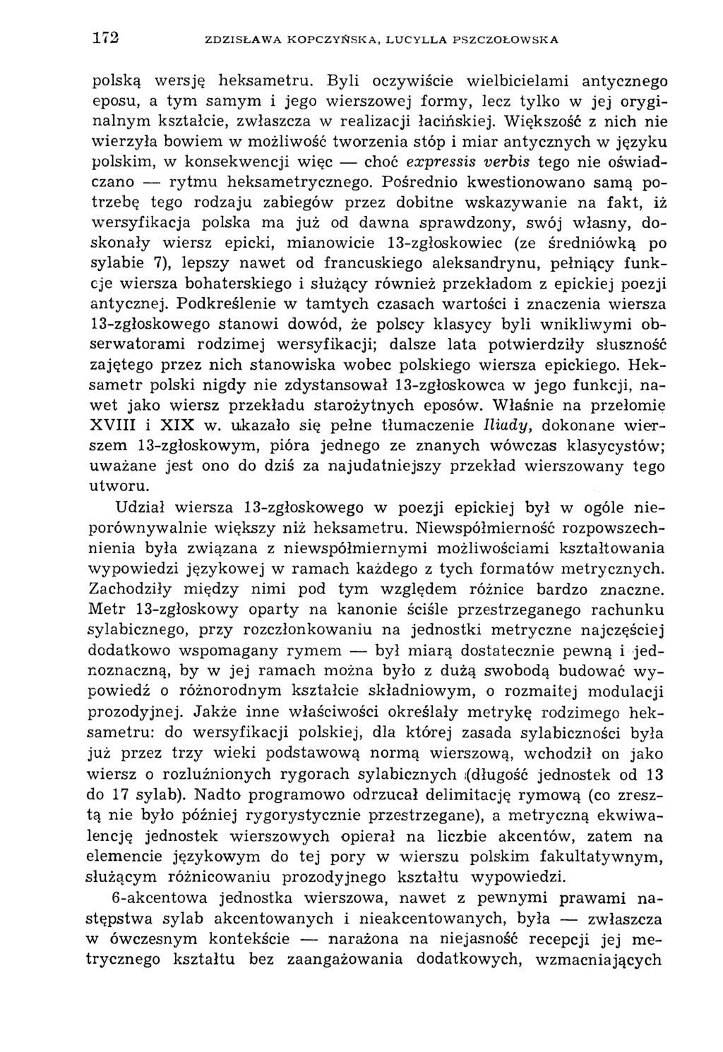 1 7 2 Z D ZISŁ A W A K O P C Z Y Ń SK A, L U C Y L LA PSZC ZO ŁO W SK A polską w ersję heksametru.