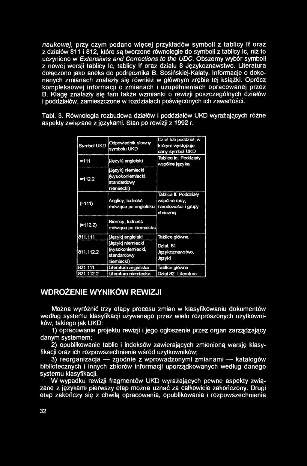 naukowej, przy czym podano więcej przykładów symboli z tablicy If oraz z działów 811 i 812, które są tworzone równolegle do symboli z tablicy Ic, niż to uczyniono w Extensions and Corrections to the