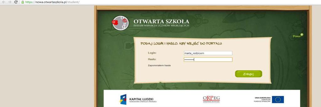 Strona 25 Aby uzyskać dostęp do platformy logują się podając login i hasło otrzymane od pomocy technicznej ORPEG (helpdesk@orpeg.pl). Po zalogowaniu dostępne są dla rodziców m. in.