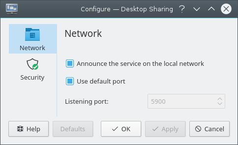 Opcja Ogłoś usługę w sieci decyduje o tym, czy Desktop Sharing ma rozgłaszać zaproszenie do połaczenia w sieci, z wykorzystaniem protokołu SLP.