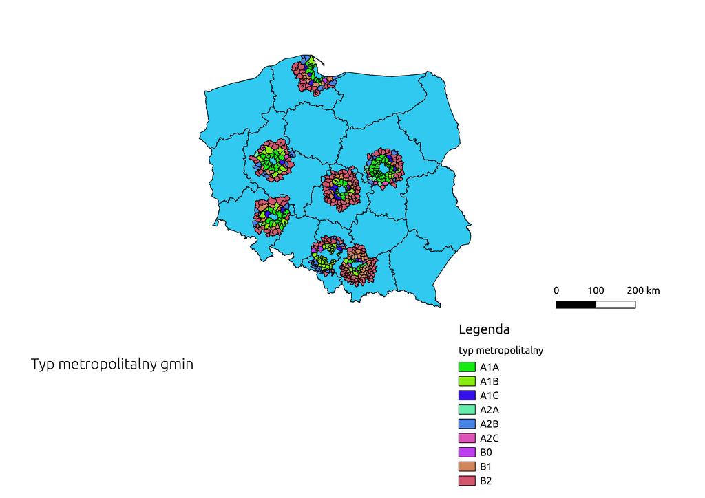 Rysunek 6.7: Gminy wg typu metropolitalnego.