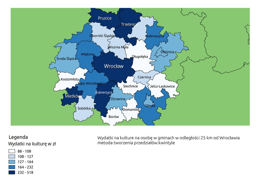 Rysunek 6.8: Wydatki na kulturí na mieszkaòca gmin w okolicach Wroc awia. èród o: Mariusz Piotrowski, opracowanie w asne wydatki na kulturí w gminie, w której mieszkajπ badane osoby.