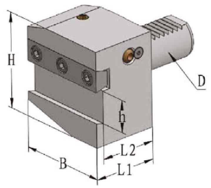 DIN 69880 TYP VDI Oprawki VDI pod listwy przecinające, prawe Parting off tool holder, right Державки для отрезного инструмента, правые. KOD/CODE D H h B L1 L2 VDI30.D26.P 30 71 26 70 50 44 VDI40.D26.P 40 84,5 26 85 50 44 VDI40.