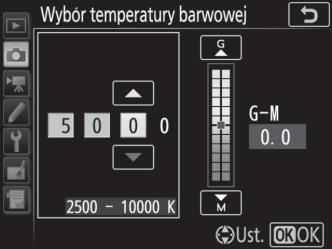 Wybieranie temperatury barwowej Postępuj zgodnie z opisem poniżej, aby wybrać temperaturę barwową, gdy K (Wybór temperatury barwowej) jest wybrane dla balansu bieli.