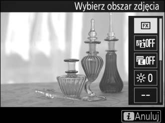 Korzystanie z przycisku i Dostęp do opcji wymienionych poniżej można uzyskać, naciskając przycisk i podczas fotografowania w trybie podglądu na żywo.