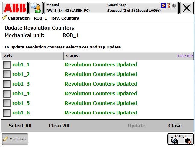 Rys. 22. Calibration- Revolution Counters. Po tym zabiegu zaznaczyć Update Revolution Counters.