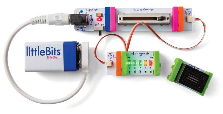 Jak działa littlebits TM Bity zostały zaprojektowane tak, by łącząc się ze sobą tworzyły pełny obwód. Magnesy w połączeniach Bitów zapewniają, że uczniowie zawsze połączą Bity odpowiednią stroną.