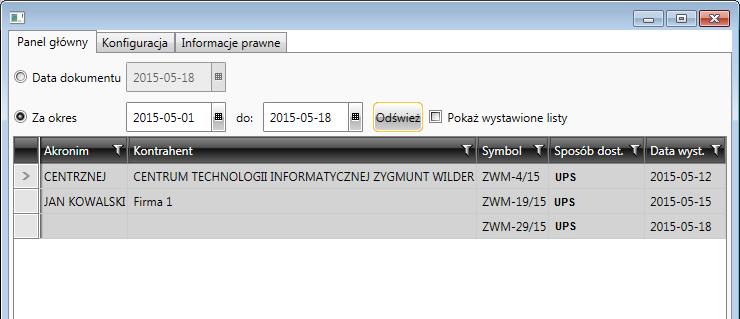 W górnej części okna należy wskazać okres, z jakiego zostaną wyświetlone dokumenty Zlecenie Wydania z Magazynu z Comarch ERP XL.