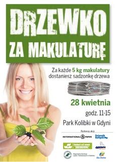 Drzewko za makulaturę w Parku Kolibki 28 kwietnia 2013 r. (niedziela) w Parku Kolibki w Gdyni Orłowie (al. Zwycięstwa 291) w godzinach 11.00-15.00 odbędzie się finał akcji Drzewko za makulaturę".