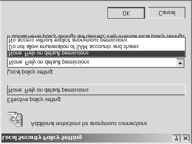 Rozdział 1: Przystawka Zasady grupy 7 Rysunek 1-2 W systemie Windows 2000 kontrolki obiektu zasad grupy, dotyczące połączenia anonimowego, były nieliczne i dawały ograniczoną kontrolę.