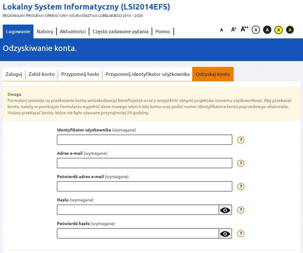 Nie można odzyskać konta, na które logowano się w ciągu ostatnich 24 godzin. 8.