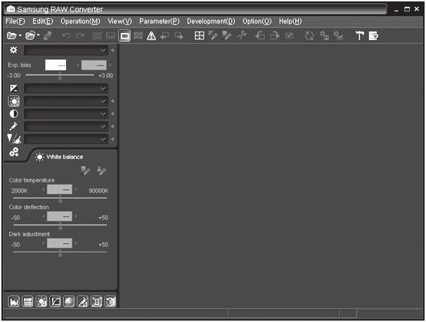 Podłączanie do urządzeń zewnętrznych > Używanie programów na komputerze PC Korzystanie z interfejsu Samsung RAW Converter Szczegółowe informacje na temat korzystania z programu Samsung RAW Converter