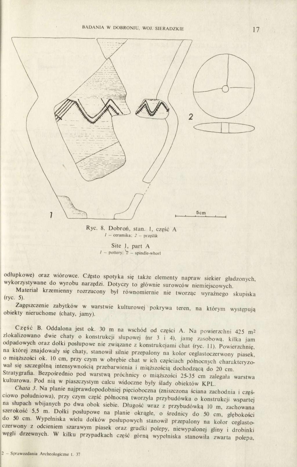 BADANIA W DOBRONIU, WOJ. SIERADZKIE 17 Ryc. 8. Dobroń, stan. 1, część A Site J, part A odłupkowe) oraz wiórowce.