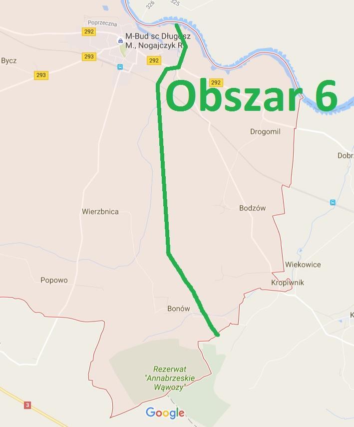 OBSZAR NR 6 - miejscowości: Bodzów, Drogomil, Kropiwnik, Sobolice.