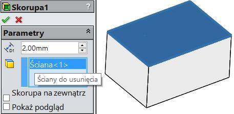 Rysunek 2.112. Model prostopadłościanu pierwszy szkic Prostokąt ze środka o wymiarach 100 70, wyciągnij na głębokość 50 mm.