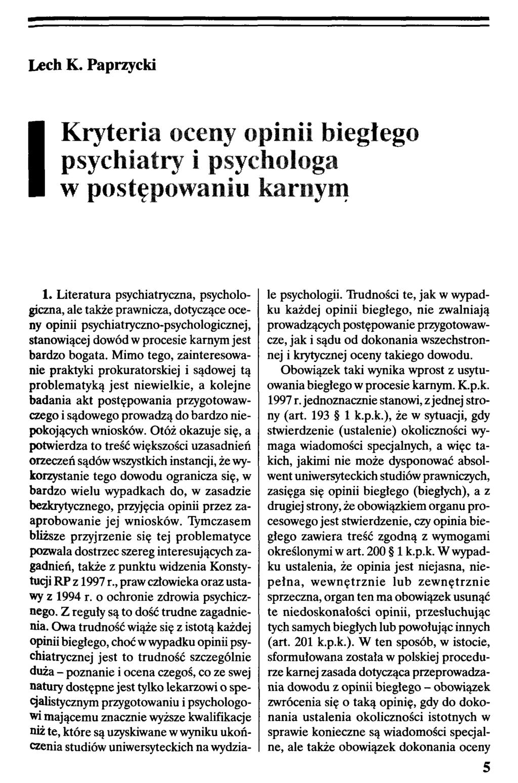 IKryteria oceny opinii biegłego psychiatry i psychologa w postępowaniu karnym 1.