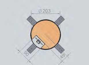 Wymiary ramy zewn.: Ø 214 mm Wymiar montażowy kasety: Ø 215 mm Wymiary wklejanej w ramę wykładziny: Ø 203 x 23 mm Oznaczenie handlowe kasety: HBKK R06 K23/28 TUM/E3, nr katalog.