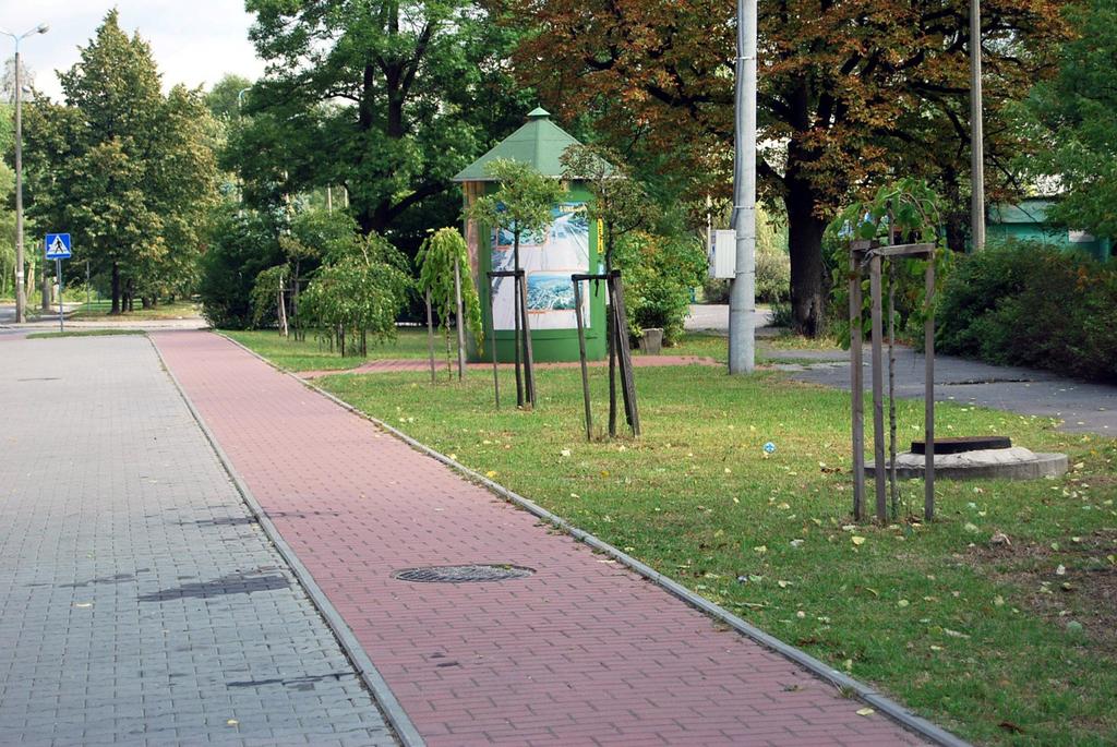 18. Bukowno - ul. Dworcowa - szpaler wielogatunkowy start:50.26469, 19.46149, koc:50.26474, 19.46202 droga powiatowa 35m asfalt, kostka betonowa 5m 9m 1.