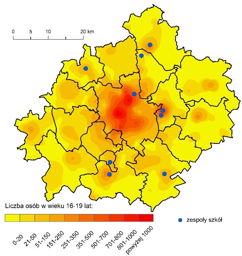 Lokalizacja zespołów szkół ponadgimnazjalnych na