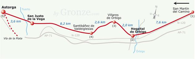 Etap 21 San Martin del Camino - Astorga (23.7 km) Hospital de Orbigo Mieszk.: 1300 Wys.: 823 m.n.p.m. Do San Justo de la Vega: 12 km Do Santiago de Compostela: 273 km Refugio: 1.