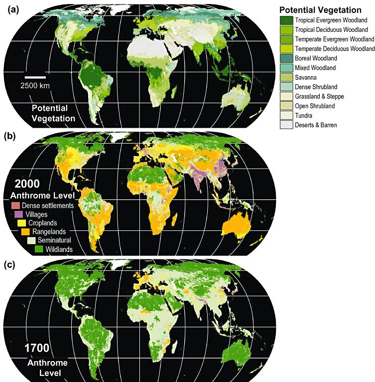 ANTROPOGENICZNE PRZEKSZTAŁCENIE BIOMÓW W OKRESIE 1700 DO 2000 anthropogenic biomes = anthromes Anthropogenic
