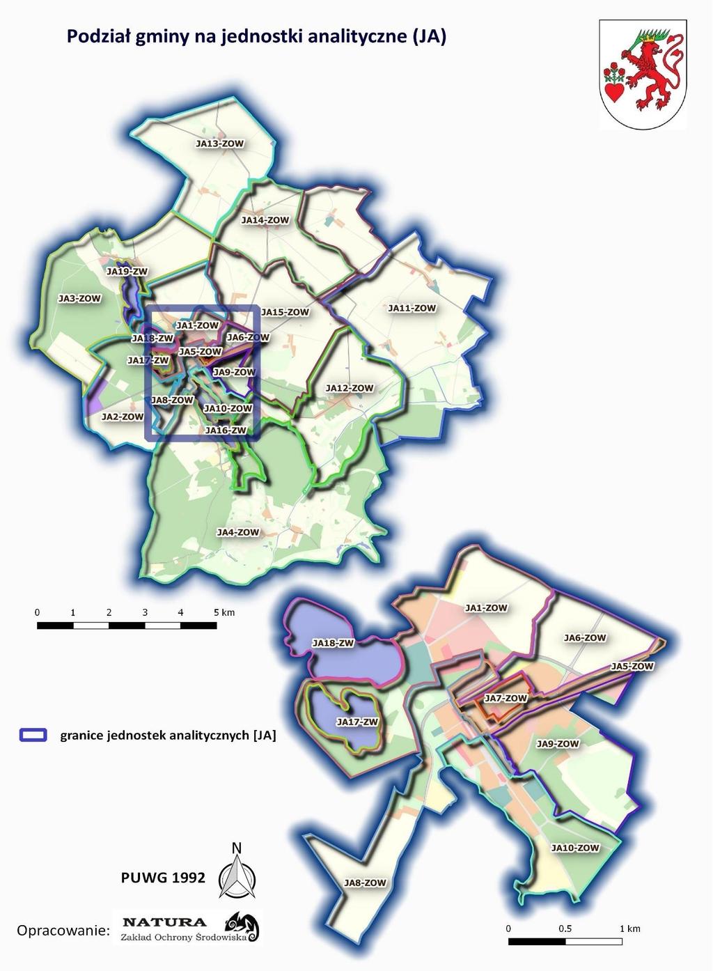 Rycina 1 przedstawia podział gminy na jednostki analityczne (JA)