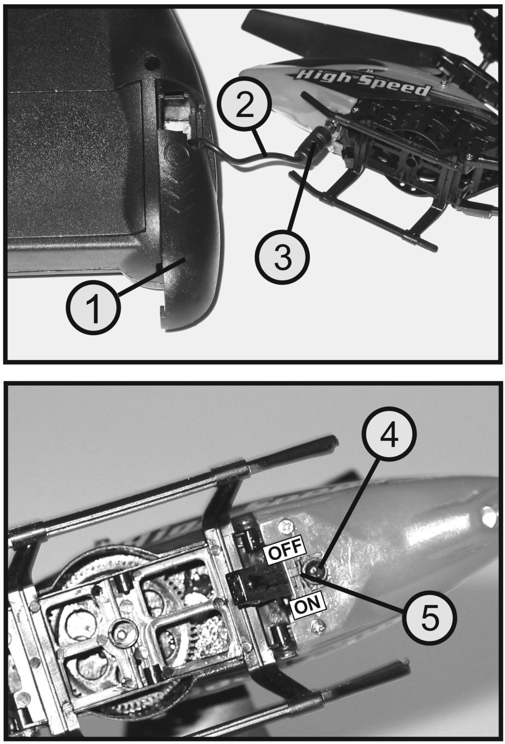 10. Uruchomienie modelu śmigłowca a) Ładowanie akumulatora napędu Zamontowany w helikopterze akumulator napędu może być ładowany albo przez nadajnik albo przez znajdujący się w zestawie kabel USB.