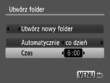 Zmiana funkcji Tworzenie folderów według daty i godziny Można ustawić datę i godzinę utworzenia folderu. Wybierz pozycję [Utwórz folder], anastępnie naciśnij przycisk m.