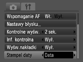 Umieszczanie daty i godziny Datę i godzinę fotografowania można wstawić w prawym dolnym rogu zdjęcia. Wstawionych informacji nie można jednak usunąć.