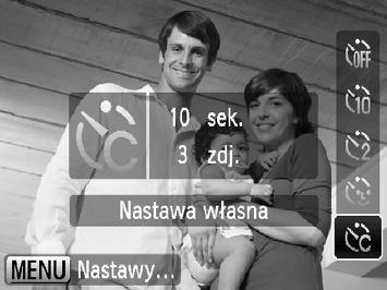 $ Dostosowywanie samowyzwalacza Możliwa jest zmiana czasu opóźnienia (0 30 sekund) oraz liczby zdjęć (1 10). Wybierz opcję $.