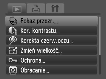 . Wyświetlanie pokazów przezroczy Można automatycznie wyświetlać zdjęcia i filmy zapisane na karcie pamięci. Każdy obraz jest wyświetlany przez około 3 sekundy. Wybierz opcję [Pokaz przezr.].