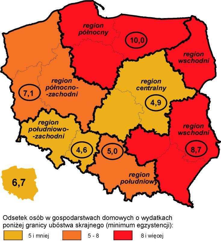 mieszkańcy wsi stanowili ok. 60% osób żyjących poniżej granicy ubóstwa skrajnego, podczas gdy udział ludności wiejskiej wśród ogółu ludności Polski wynosił mniej niż 40%. Wykres 7.