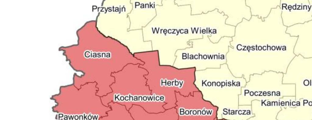 Mapa administracyjna województwa Lubliniec na tle sąsiednich gmin.