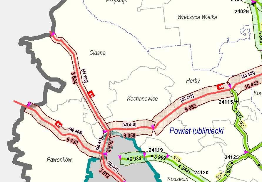 Mapa z pomiarów ruchu