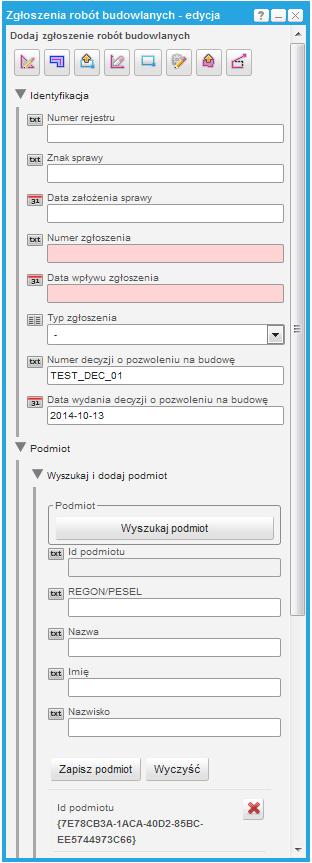 Rysunek 32 Zgłoszenie rozpoczęcia/zakooczenia robót budowlanych - edycja