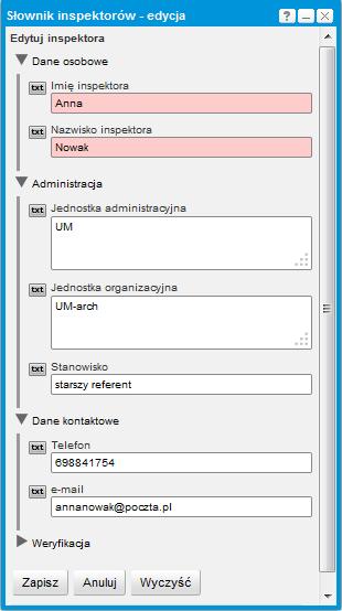 informacje dotyczące osób prowadzących daną sprawę.