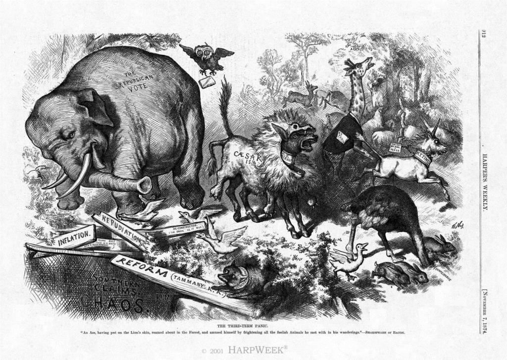 Thomas Nast, Third time panic. Źródło: Biblioteka Kongresu, http://www.loc.gov/pictures/item/2004682001/, z dn. 12.01.2017.