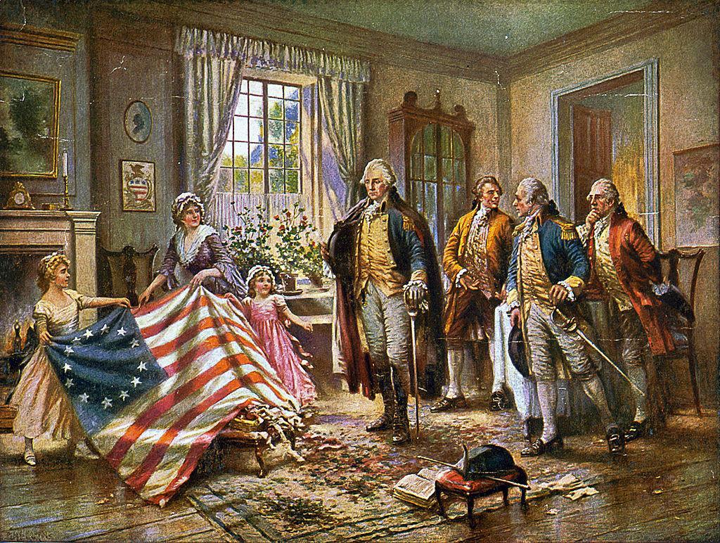 E. P. Moran, Betsy Ross prezentująca flagę. Źródło: Wikimedia Commons/ Public Domain, z dn.17.01.2017. E. P. Moran: