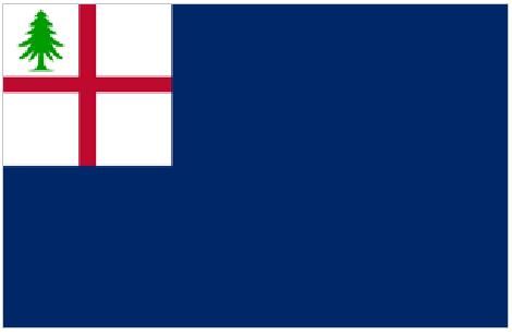 Bandera statków Nowej Anglii, używana w Wersja flagi z obrazu Johna Trumbulla latach 1686-1707. Projekt sir Johna Graydona. Źródło: www.loeser.
