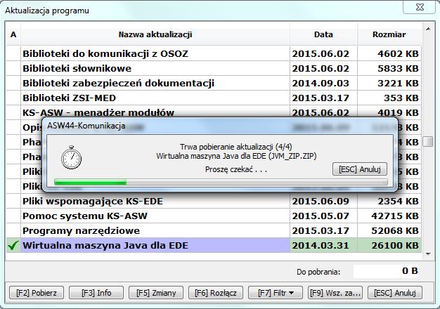 Rys 5. Pobieranie plików Struktura katalogów programu KS została rozszerzona o katalog EDE Po zamknięciu programu aptecznego KS-ASW na wszystkich stanowiskach, należy uruchomić aplikację AswPlus.