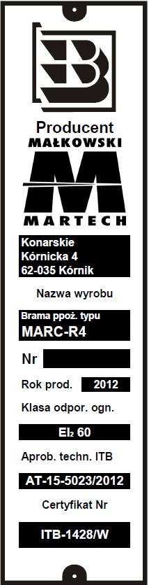 1. WSTĘP Niniejsza Dokumentacja Techniczno-Ruchowa (DTR) jest dokumentem dla użytkowników bram przeciwpożarowych 4-skrzydłowych typu MARC R EI60 zawierającym dane oraz wskazówki niezbędne do