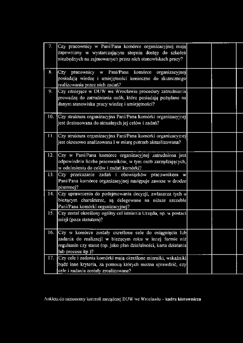 Czy istniejące w DUW we W rocławiu procedury' zatrudniania prowadzą do zatrudniania osób, które posiadają pożądane na danym stanowisku pracy wiedzę i umiejętności? 10.