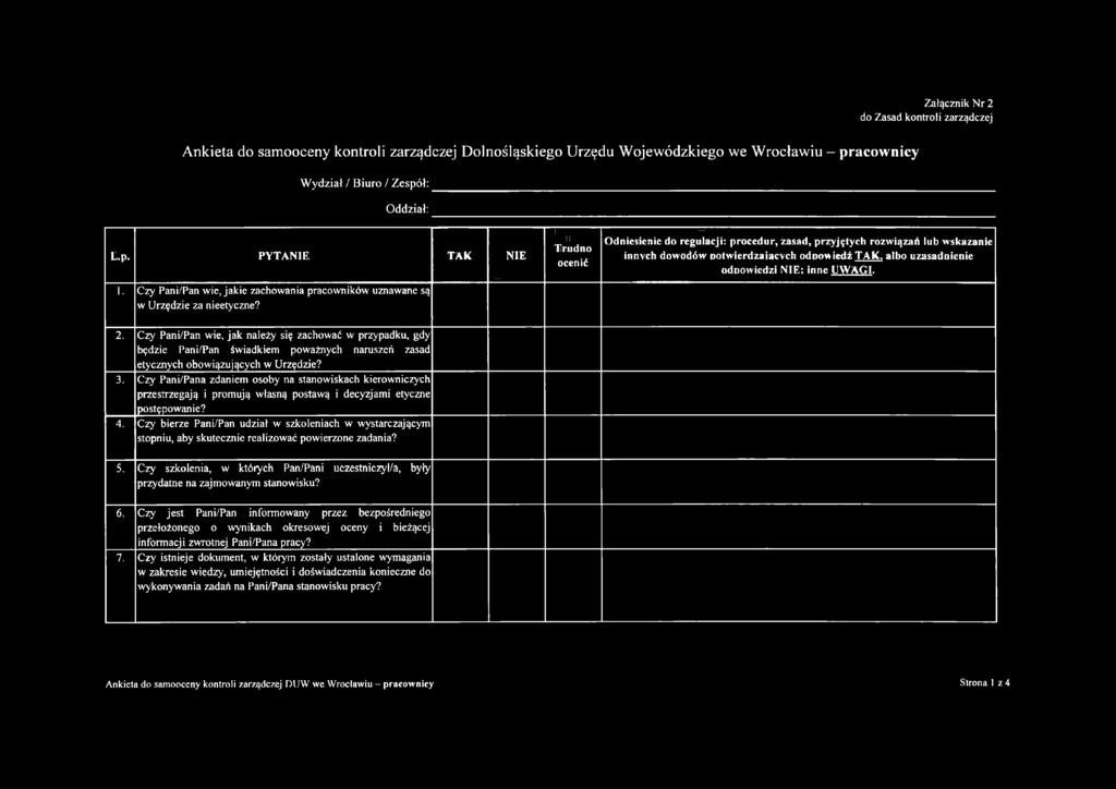 Czy Pani/Pan wie, jak należy się zachować w przypadku, gdy będzie Pani/Pan świadkiem poważnych naruszeń zasad etycznych obowiązujących w Urzędzie? 3.