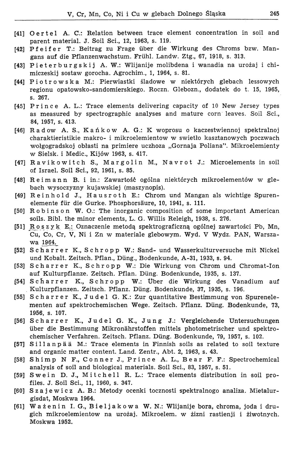 V, Ст, Mn, Со, Ni i Cu w glebach Dolnego Śląska 245 [41] O e r t e l A. C.: Relation between trace element concentration in soil and parent m aterial. J. Soil Sei., 12, 1963, s. 119. [42] Pfeifer T.