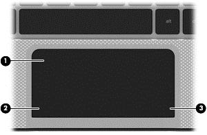 Góra Płytka dotykowa TouchPad Element Opis (1) Obszar płytki dotykowej TouchPad Umożliwia przesuwanie wskaźnika po ekranie, a także zaznaczanie i aktywowanie elementów na ekranie.