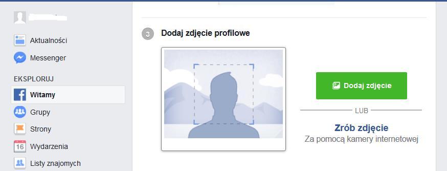 Zdjęcie profilowe można także ustawić z ekranu Witamy (ekran dostępny ze Strony głównej naszego profilu).