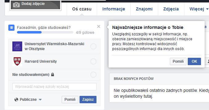 [18/59] Facebook pierwsze kroki Następnie będziemy proszeni o uzupełnienie dodatkowych informacji: Rys.