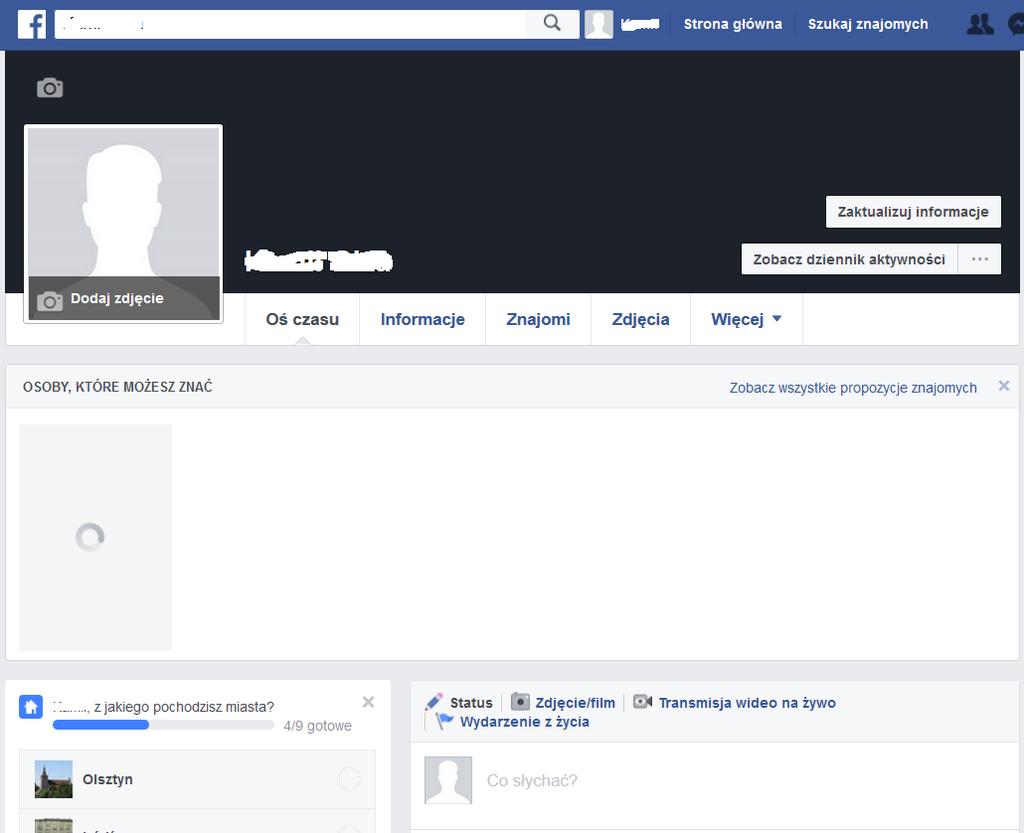 [22/59] Facebook pierwsze kroki Po przejściu do ustawień profilu możemy ustawić lub zmienić zdjęcie profilowe, zdjęcie tła oraz zmienić lub uzupełnić informacje. Rys.