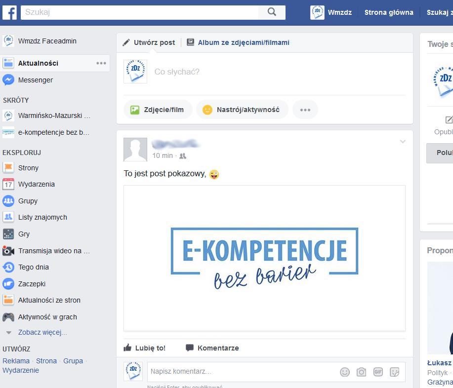 [50/59] Facebook pierwsze kroki Rys.77 Post widziany u znajomego Co można zrobić z postem od naszego znajomego? Można się z nim zapoznać i dać znać że podoba nam się, wybierając przycisk Lubię to!