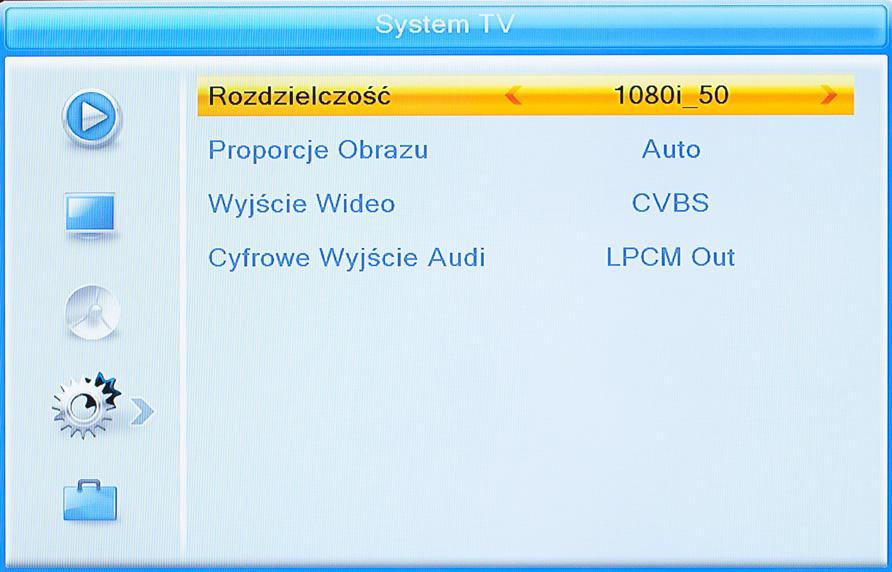 Instrukcja obsługi Ustawienia systemu Opcja umożliwia zmianę języka: menu, pierwszej ścieżki dźwiękowej, drugiej ścieżki dźwiękowej oraz telegazety.